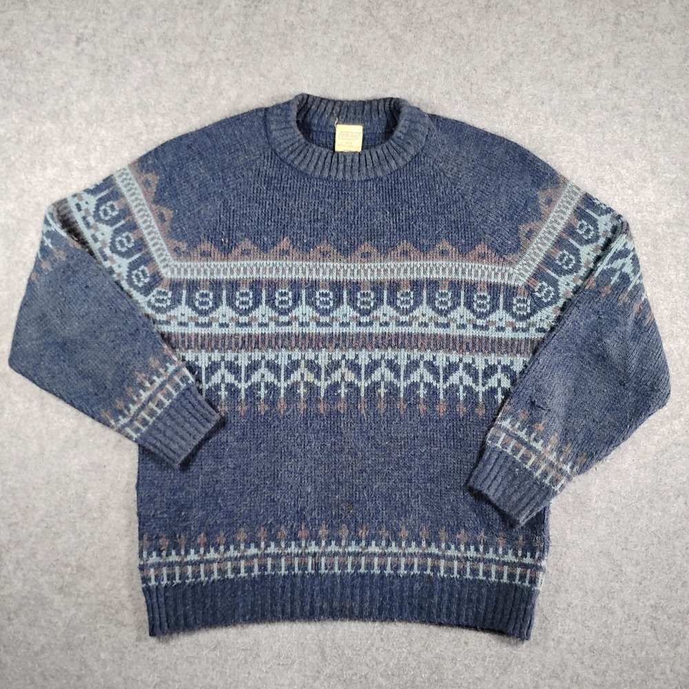 Vintage St Michael Fair Isle Sweater Mens Large Blue 100% Acrylic Jumper UK
